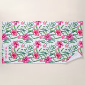 Serviette De Plage Hibiscus rose exotique fleurs tropicales motif (Devant)