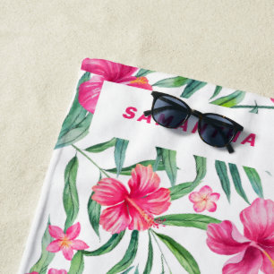 Serviette De Plage Hibiscus rose exotique fleurs tropicales motif