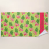 Serviette De Plage Hibiscus Rose Motif Hawaiien En Vert (Devant)