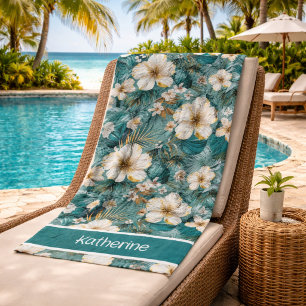 Serviette De Plage Hibiscus Tropical Floral Sarcelle