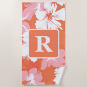 Serviette De Plage Hibiscus tropical Monogramme personnalisé (Devant)