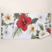 Serviette De Plage Hibiscus tropical rouge et blanc (Devant)