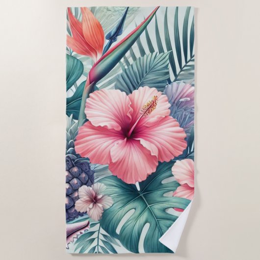 Serviette De Plage Hibiscus tropicaux et Palm Design (Devant)