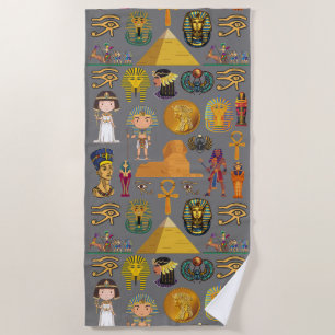 Serviette De Plage Hiéroglyphique égyptien ancien -Pharaon Motif