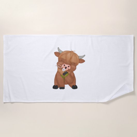 Serviette De Plage Highland Cow Christmas Joyeux et lumineux, écossai (Devant)