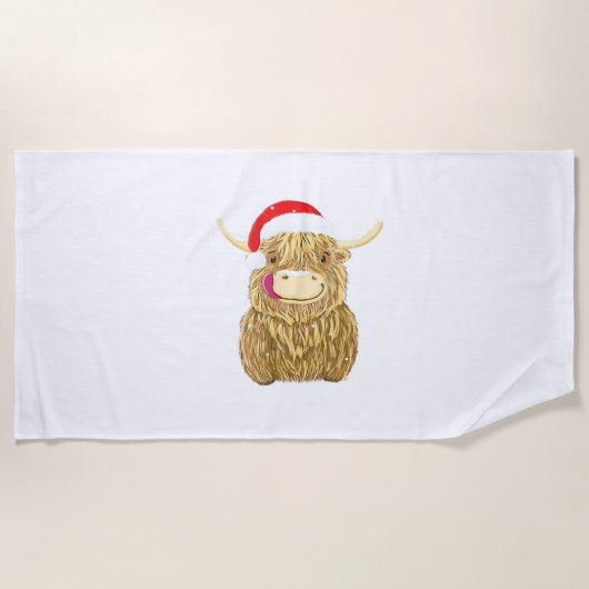Serviette De Plage Highland Cow Joyeux T-shirt Neige de Noël Essentia (Devant)