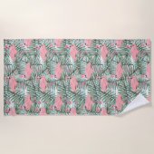 Serviette De Plage Hip Flamants roses roses Palm Leafs Art Motif (Devant)