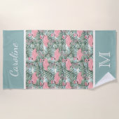 Serviette De Plage Hip Flamants roses roses Palm Leafs Motif Personna (Devant)