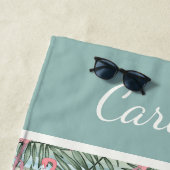 Serviette De Plage Hip Flamants roses roses Palm Leafs Motif Personna (En situation)