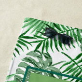 Serviette De Plage Hip Retro Tropical Green Leafs Motif (En situation)