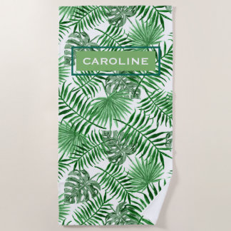 Serviette De Plage Hip Retro Tropical Green Leafs Motif