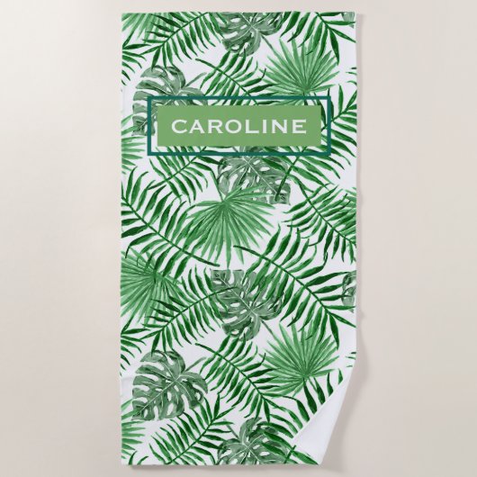 Serviette De Plage Hip Retro Tropical Green Leafs Motif (Devant)