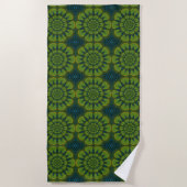 Serviette De Plage Hippie Abstraite Vert & Marine Fleurs Bleues Ethni (Devant)