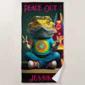 Serviette De Plage Hippie Bearded Dragon Peace Retro Custom (Devant)