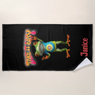 Serviette De Plage Hippie Grenouille Prenez les Choses Facilement Amu