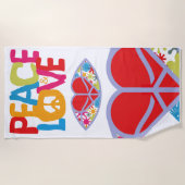 SERVIETTE DE PLAGE HIPPIE MONDE ÉTÉ 2021 PAIX ET AMOUR (Devant)