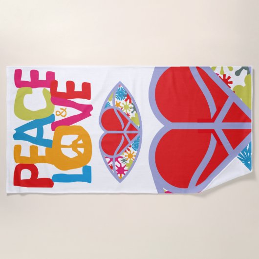 SERVIETTE DE PLAGE HIPPIE MONDE ÉTÉ 2021 PAIX ET AMOUR (Devant)