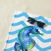 Serviette De Plage Hippocampe nautique Personnalisé Turquoise Aqua bl (En situation)