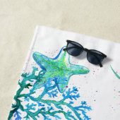Serviette De Plage Hippocampe nautique Personnalisé Turquoise Aqua Bl (En situation)