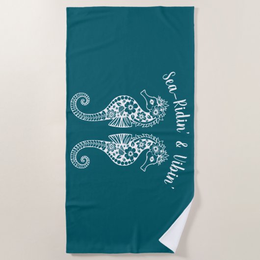Serviette De Plage Hippocampe-pêcheur Coeur-Hawaïen-Tropical-Turquois (Devant)