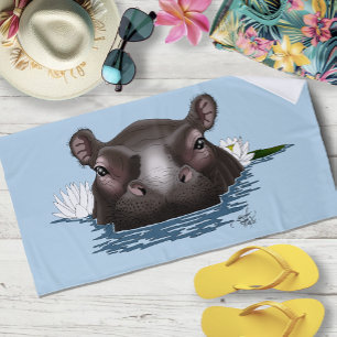 Serviette De Plage Hippopotame Lotus Blanc Bleu