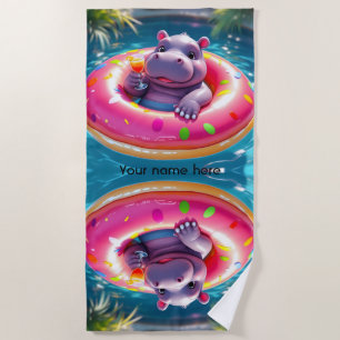 Serviette De Plage Hippopotame mignon flottant dans un flotteur de pi