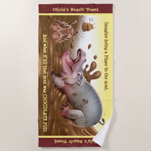 Serviette de plage Hippopotames boueux. Bordure Br (Devant)