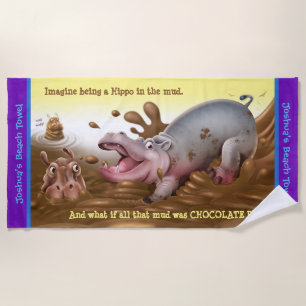 Serviette de plage Hippopotames boueux. Bordure po
