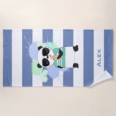 Serviette De Plage Hipster Panda sur des bandes de rugby avec nom (Devant)