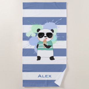 Serviette De Plage Hipster Panda sur des bandes de rugby avec nom