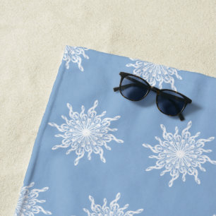Serviette De Plage Hiver Blue Ornamental G Clef Snowflake Motif