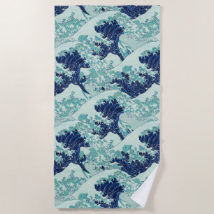 Serviette De Plage Hokusai Blue Waves Pattern