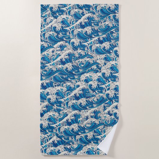 Serviette De Plage Hokusai Grande vague Motif bleu marine (Devant)