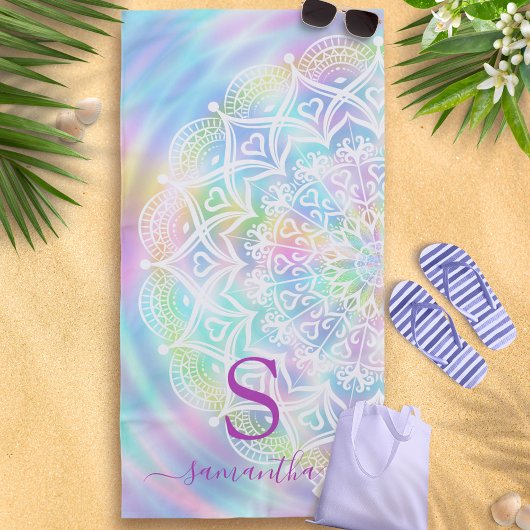 Serviette De Plage Holographie personnalisée Pastel Unicorn Arc en ci