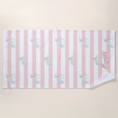 Serviette De Plage Holographique Unicorne rayures Personnalisées (Devant)