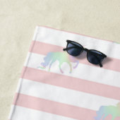 Serviette De Plage Holographique Unicorne rayures Personnalisées (En situation)