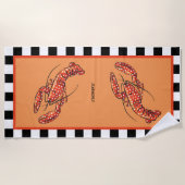 Serviette De Plage Homard à pointes rouges avec nom (Devant)