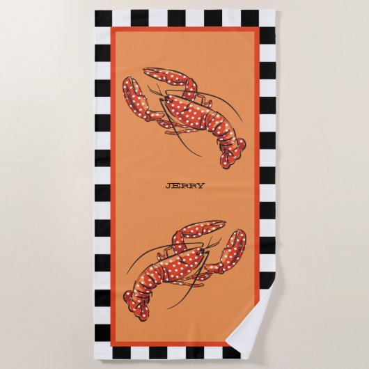Serviette De Plage Homard à pointes rouges avec nom (Devant)