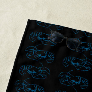 Serviette De Plage Homard Bleu Animal Marin Dessin Simple au Trait Ar