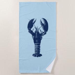 Serviette De Plage Homard de bleu marine sur bleu-clair