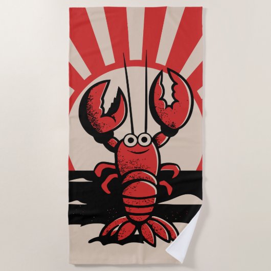 Serviette De Plage Homard Drôle – Conception de Plage Rétro (Devant)