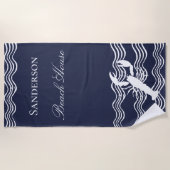 Serviette De Plage Homard marine bleu blanc (Devant)