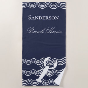 Serviette De Plage Homard marine bleu blanc