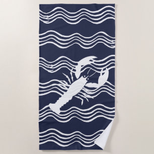 Serviette De Plage Homard marine Bleu Blanc Vague Bleu