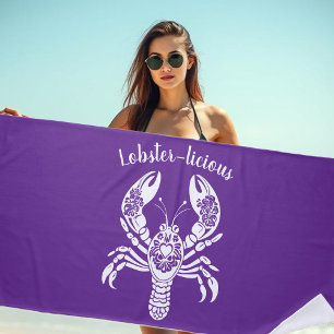 Serviette De Plage Homard-Pêcheur Coeur Hawaïen-Tropical-Violet