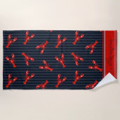 Serviette De Plage Homard rouge Abstrait rayures Marine Personnalisée (Devant)