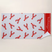 Serviette De Plage Homard rouge minimal Abstraites rayures Personnali (Devant)