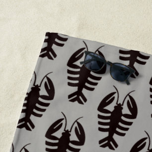 Serviette De Plage Homard vintage en noir, fruits de mer Art Déco