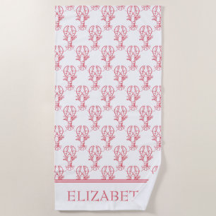 Serviette De Plage Homards blancs et rouges côtiers Personnalisés