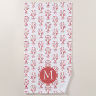 Serviette De Plage Homards rouges côtiers sur Monogramme blanc